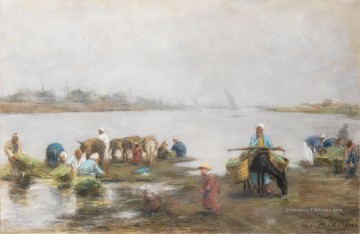 Fellahs au bord du Nil Alphons Leopold Mielich Araber Peinture à l'huile
